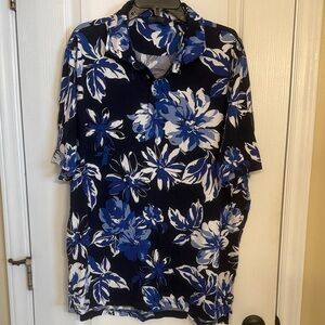 Navy and White Floral Polo Shirt
